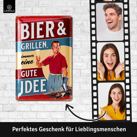 Blechschild Bier & Grillen