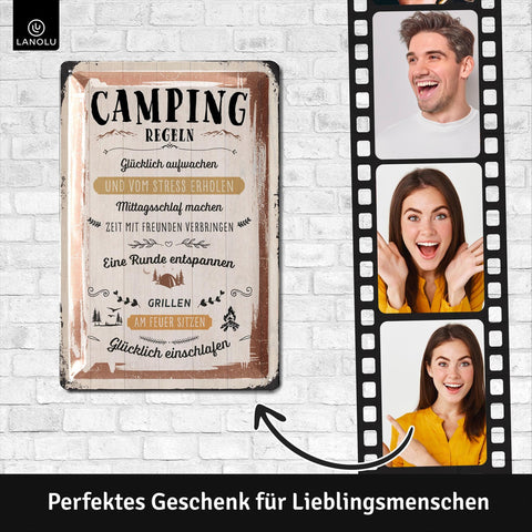 Blechschild Regeln für Camping
