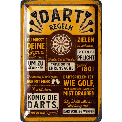 Blechschild Dart Regeln braun