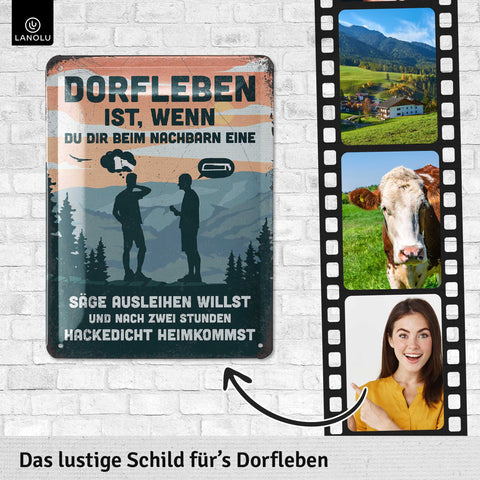 Blechschild Dorfleben