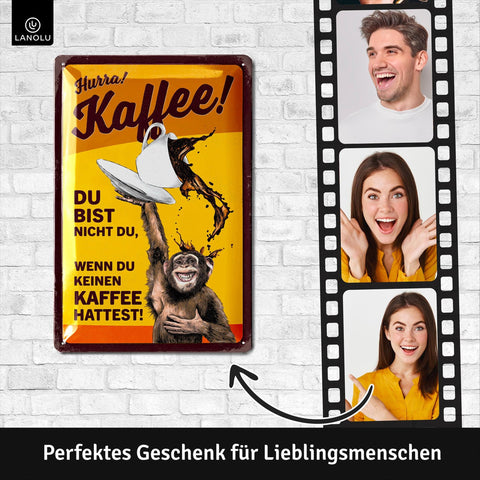 Blechschild Hurra Kaffee Affe