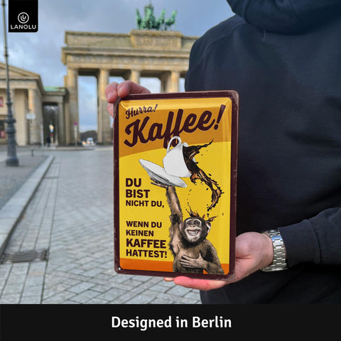 Blechschild Hurra Kaffee Affe