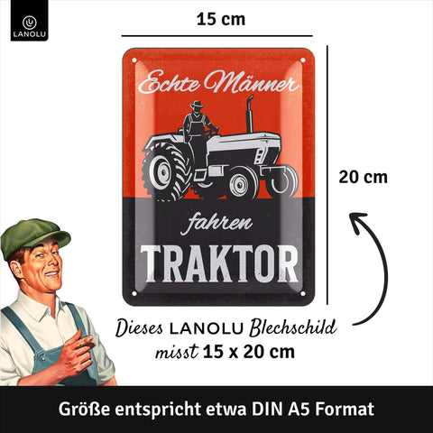 Blechschild Männer fahren Traktor