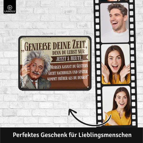 Blechschild Einstein Genieße deine Zeit