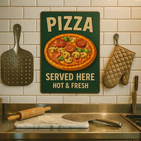 Pizza Served Here Hot and Fresh Blechschild
