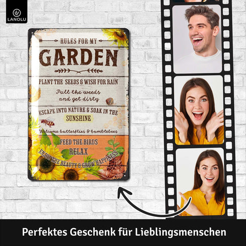 Blechschild Rules for my Garden