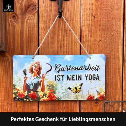 Blechschild Yoga Gartenarbeit