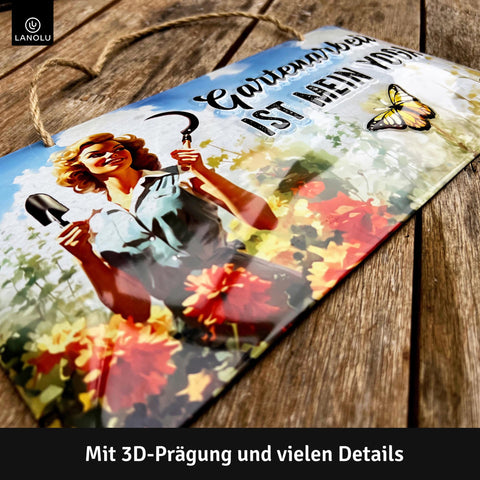 Blechschild Yoga Gartenarbeit