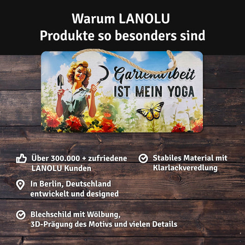 Blechschild Yoga Gartenarbeit
