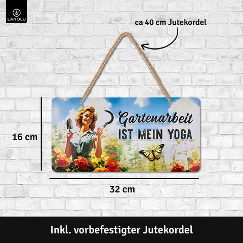 Blechschild Yoga Gartenarbeit