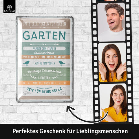 Blechschild Regeln für Garten