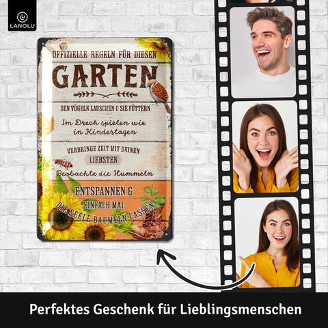 Blechschild Regeln für diesen Garten