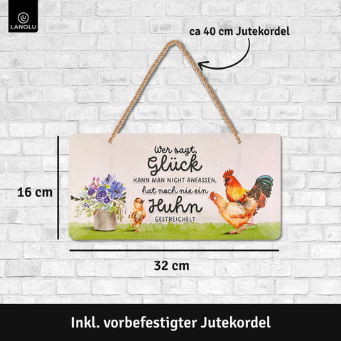 Blechschild Glück Hühner streicheln