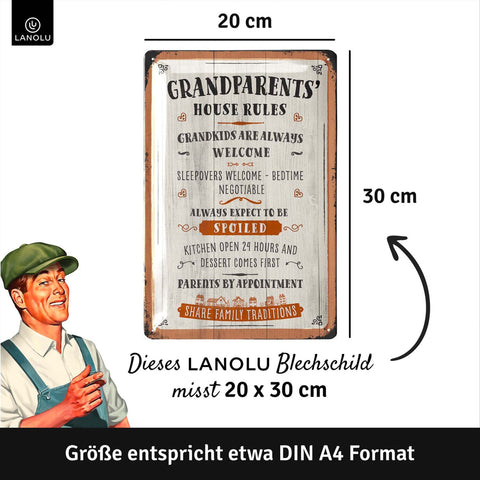 Blechschild Grandparents House Rules