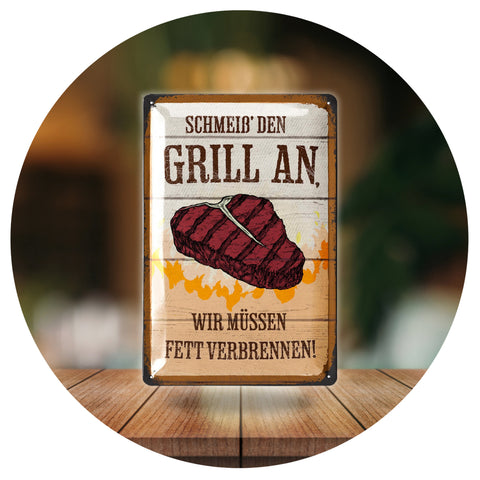 Blechschild Grill An