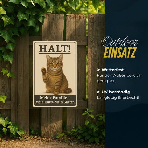 Halt! Katze Blechschild