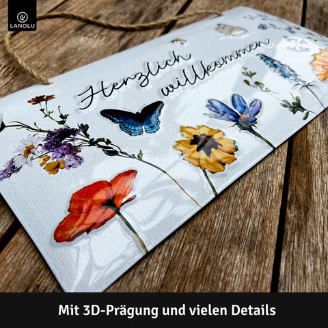 Blechschild Herzlich Willkommen Blumen