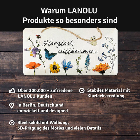 Blechschild Herzlich Willkommen Blumen