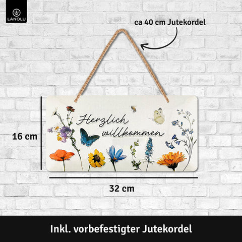 Blechschild Herzlich Willkommen Blumen