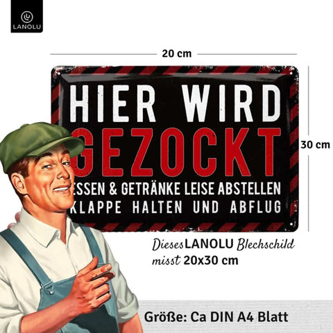 Blechschild Hier wird gezockt rot