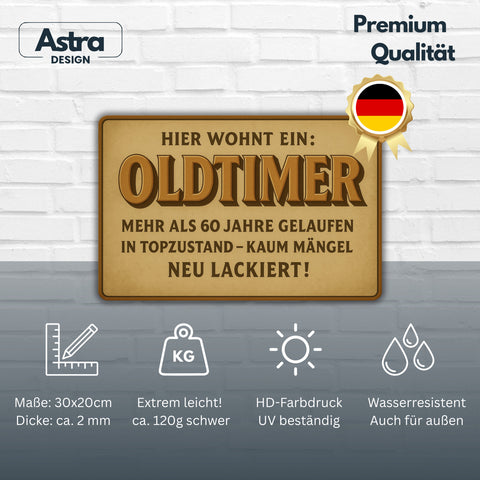 Hier wohnt ein Oldtimer Blechschild