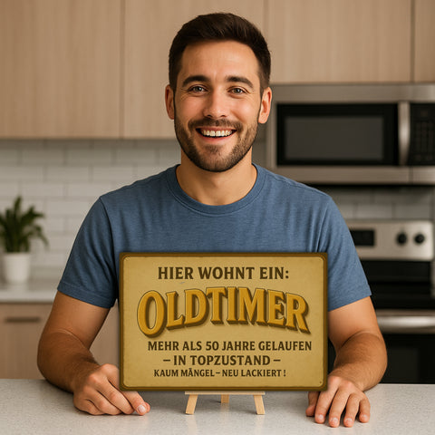 Hier wohnt ein Oldtimer 50 Jahre Blechschild