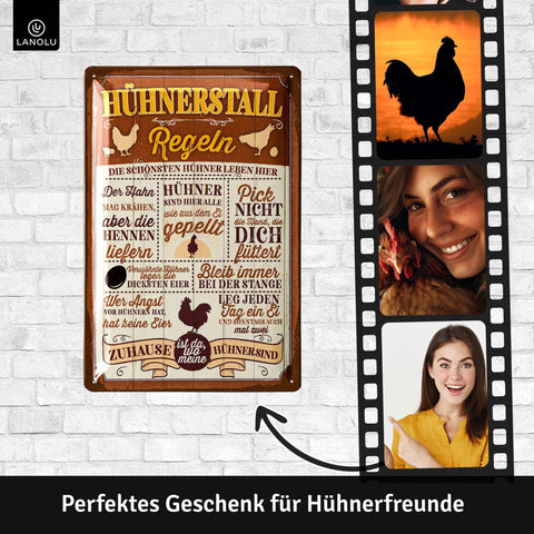 Blechschild Hühnerstall Regeln Lustig