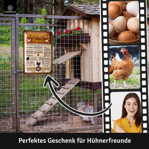 Blechschild Hühnerstall Regeln Lustig