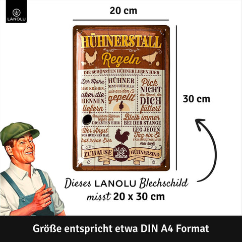 Blechschild Hühnerstall Regeln Lustig
