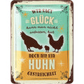 Blechschild Glück Huhn streicheln