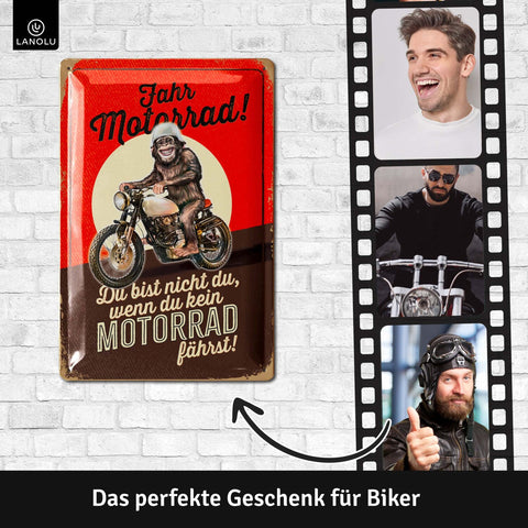 Blechschild Affe auf Motorrad