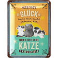 Blechschild Glück Katze streicheln