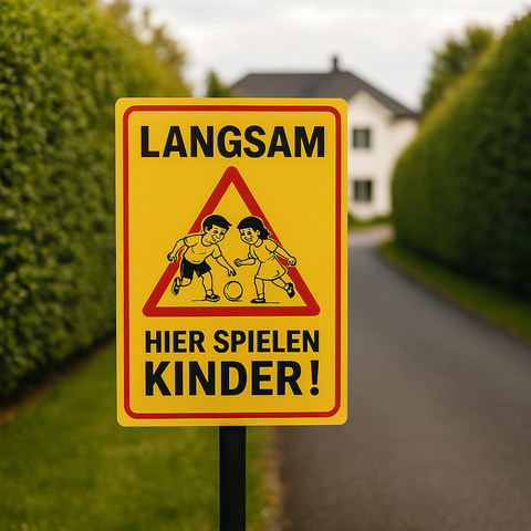 Langsam hier spielen Kinder Blechschild