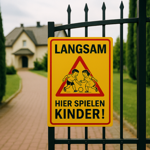 Langsam hier spielen Kinder Blechschild