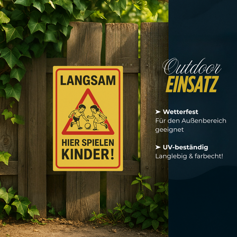 Langsam hier spielen Kinder Blechschild