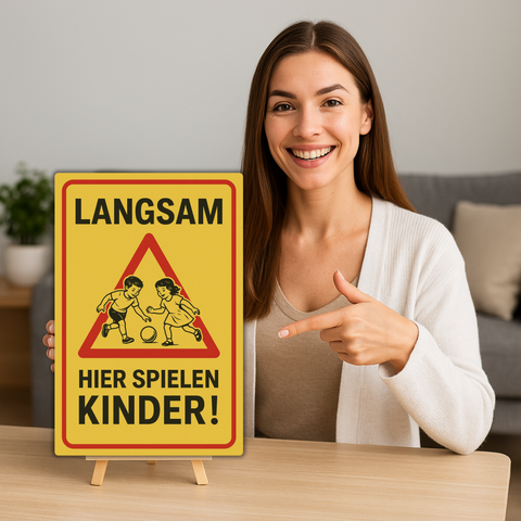 Langsam hier spielen Kinder Blechschild