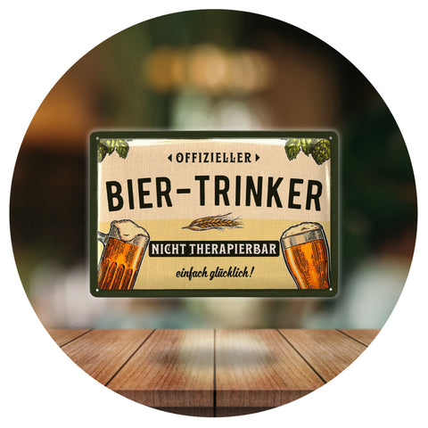 Blechschild Bier trinker