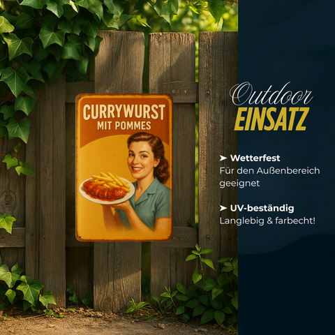 Pommes und Currywurst Blechschild
