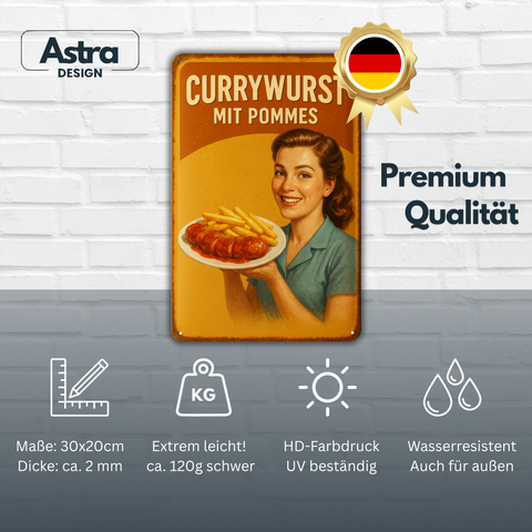 Pommes und Currywurst Blechschild