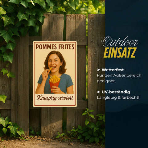 Pommes Frites Blechschild knusprig serviert Blechschild