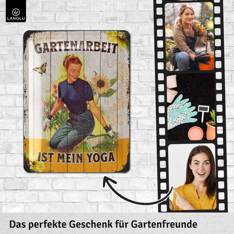 Blechschild Gartenarbeit Yoga