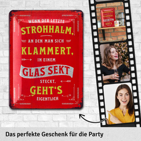 Blechschild Strohhalm Sekt Spruch