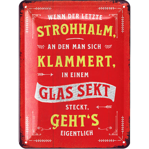 Blechschild Strohhalm Sekt Spruch