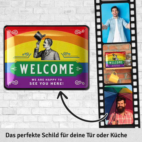 Blechschild Welcome bunt