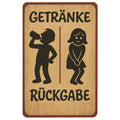 Toiletten Blechschild Getränke Rückgabe - 20x30cm