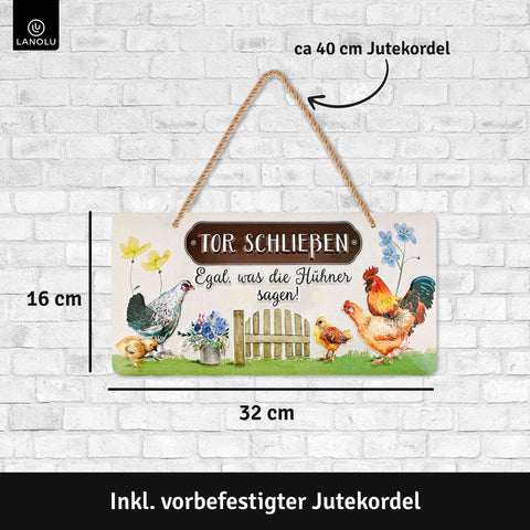 Blechschild Tor Schließen Hühner