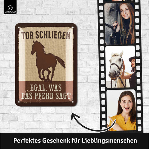 Blechschild Tor schließen Pferd