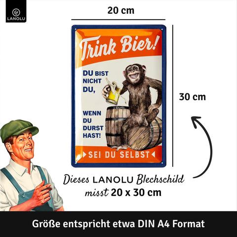 Blechschild Trink Bier Affe