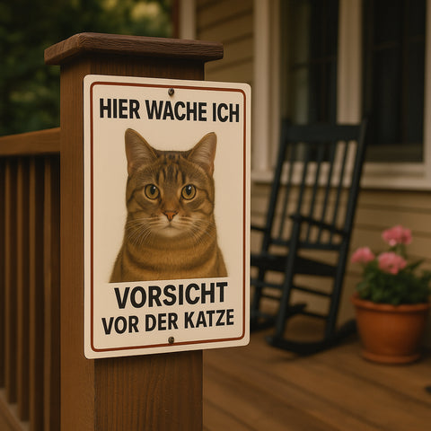Katze Hier wache ich Blechschild
