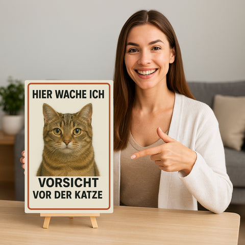 Katze Hier wache ich Blechschild